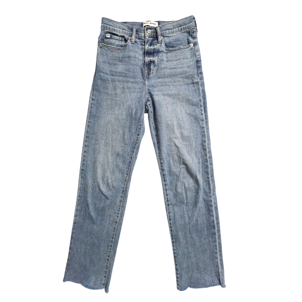 DKNY Jeans High Rise Straight Crop Raw Hem Denim Jeans Light Wash Womens Size 28